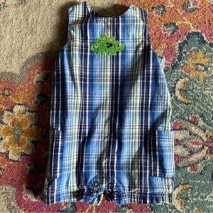Baby Boy Overalls Dinosaur Dino Blue Green Plaid Size 18 Month
